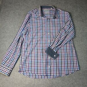 Nick Graham Button Down Shirt Men XL Purple Blue Plaid Stretch Modern Fit L Slv